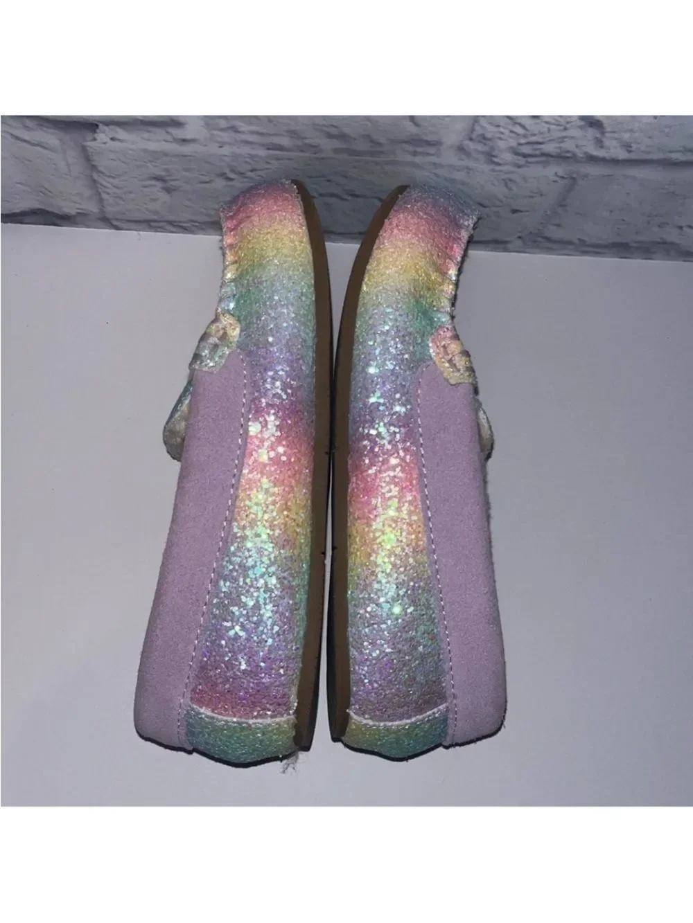 Lands' End Girls' Pastel Rainbow Glitter Moccasin Slippers - Lavender Size 3